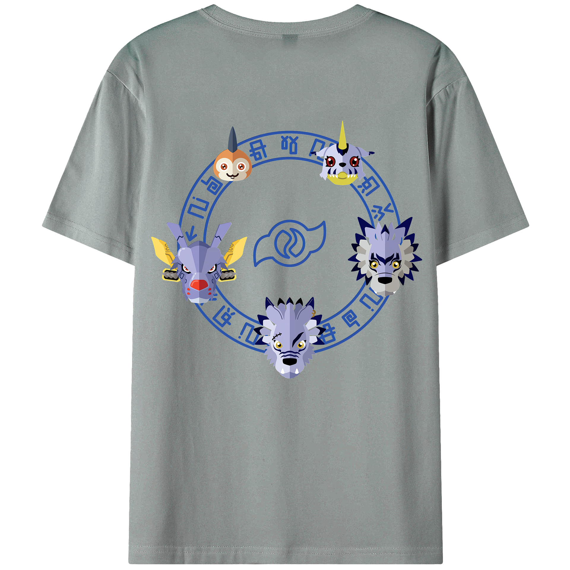 （画像用） Digimon デジタルモンスター/デジモン 綿100％ メンズ半袖Tシャツ（バックプリント） 通気性
